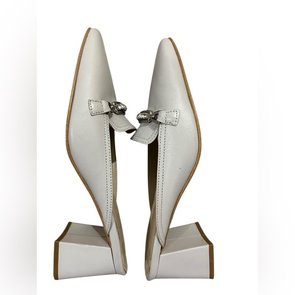 Napoleoni gray Leather Mule Heels w/ Rhinestone Chain Made in Italy Size 38 - Picture 7 of 10